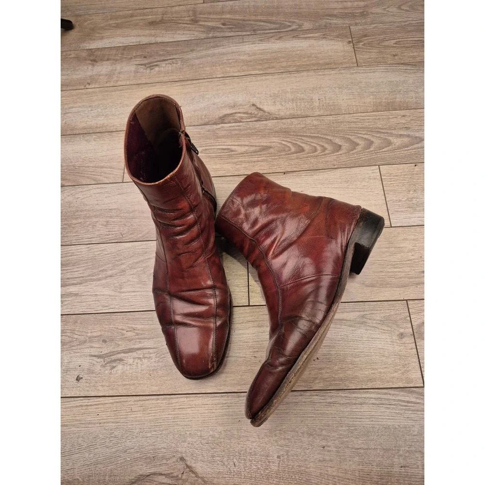 Florsheim‎ Imperial Brown Leather Side Zip Duke Bike Toe Dress Boots Sz 14 D VTG